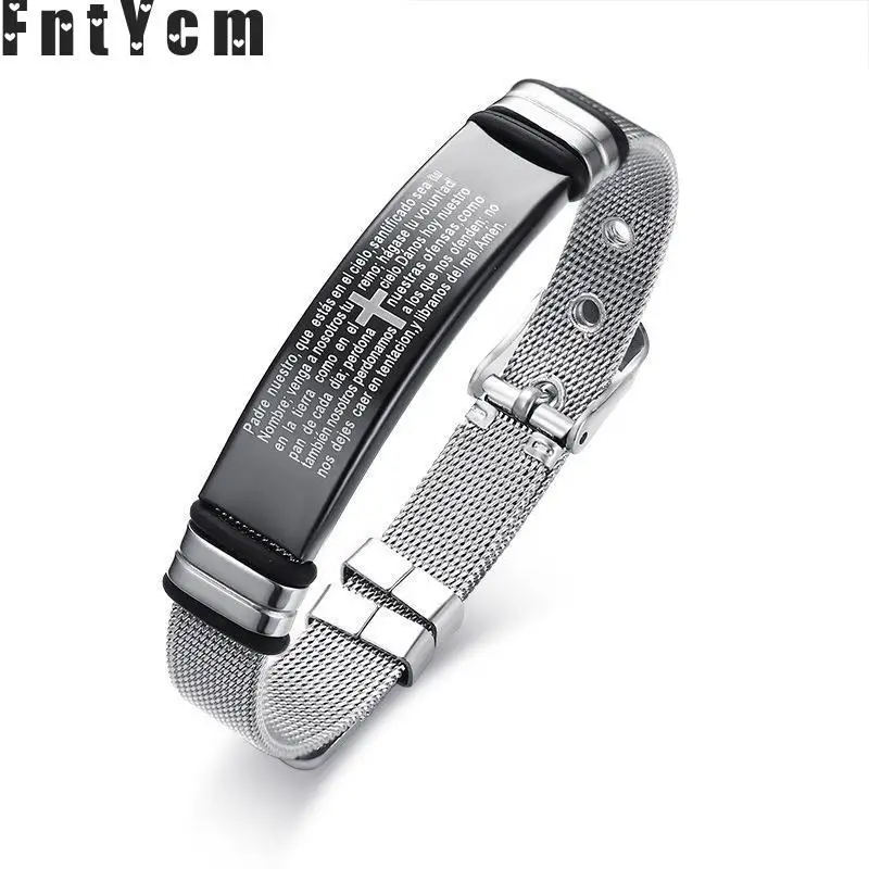 

Spain Jesus Cross Mens Stainless Steel Bracelets 2018 Black Bracelet Religious For Men Pulseira Masculina Pulceras Para Hombre