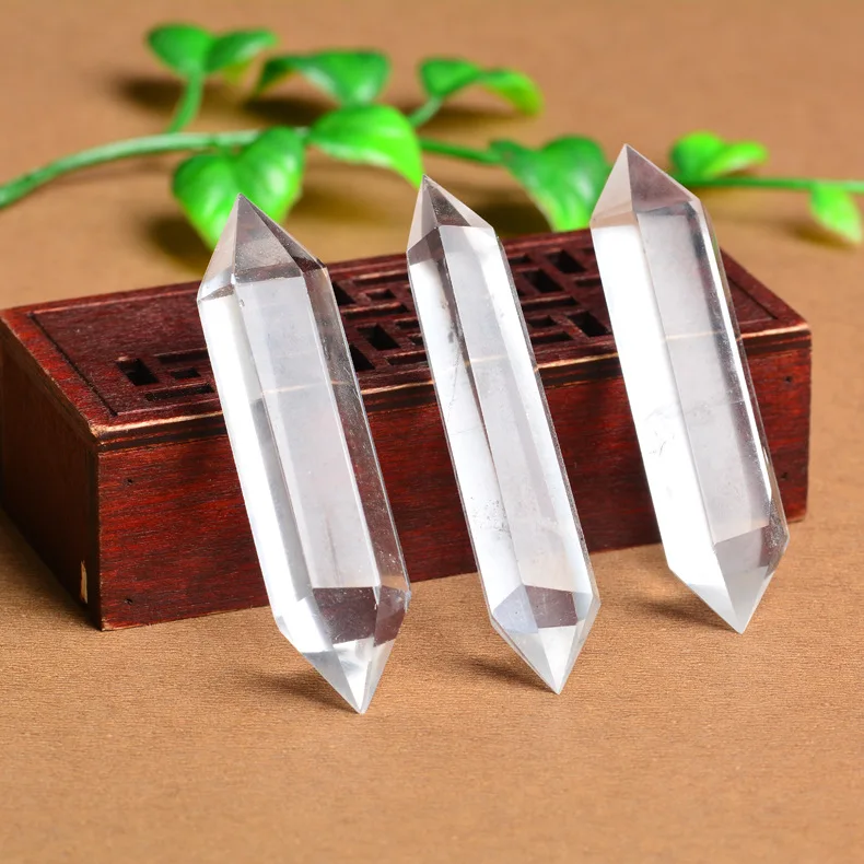 

Natural white crystal six prisms white crystal double tip column rough stone degaussing energy crystal stone ornaments8cm 10cm