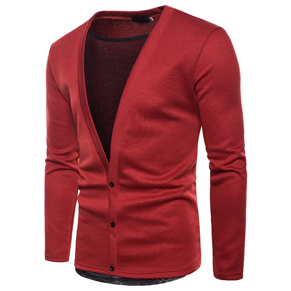 

2018 New Style Fashion Men's Casual Slim Fit Knit Long Sleeve Warm Cardigan Stylish Deep V Neck Button Tops