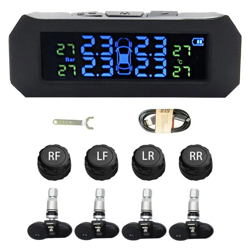 

Car Accessories Car Tire Pressure Monitoring System Solar Wireless Detection Alarm System LCD Screen + 4 Sensors