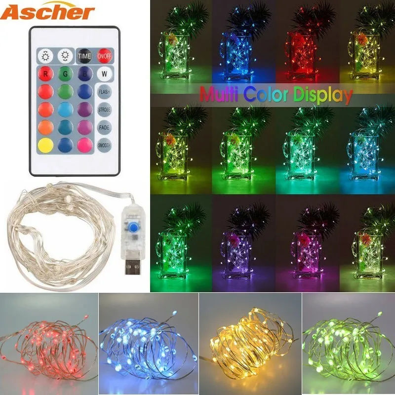 

Ascher RGB LED String Lights Waterproof 5M 50LED 4.5V USB Fairy Christmas Sliver Wire Party Wedding Holiday With Remote Control