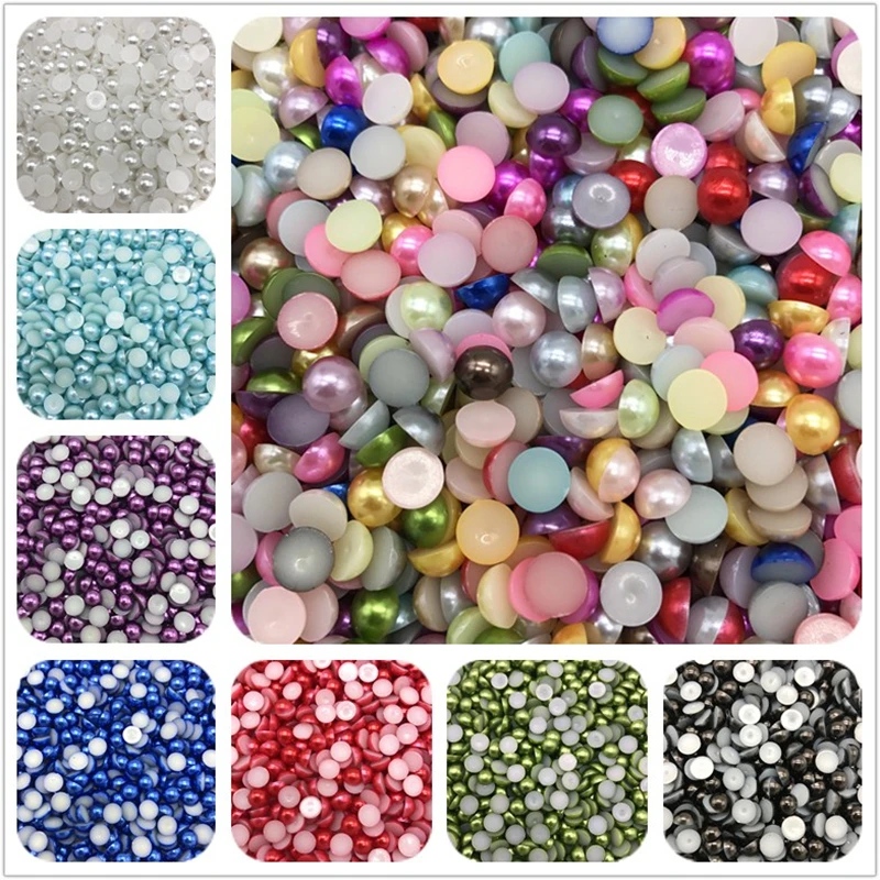 4-10mm White Imitation Pearl Half Round Pearl Bead Flat Back Scrapbook For Phone Case Scrapbook Women Nail Art Jewelry Making