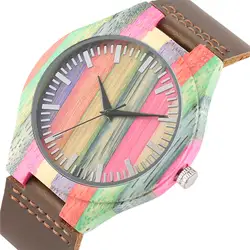 Relogio Feminino Творческий Сказочный Элитный бренд кожа кварцевые часы для женщин дамы дерево часы многоцветные деревянные часы