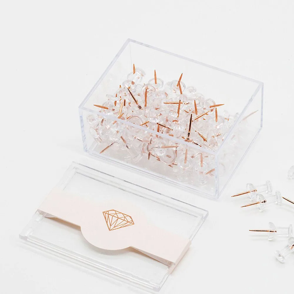 

NEVER Rose Gold Thumbtacks Creative Lucency Push Pins for Memo Board or Cork Board, Box of 100pcs-SCLL