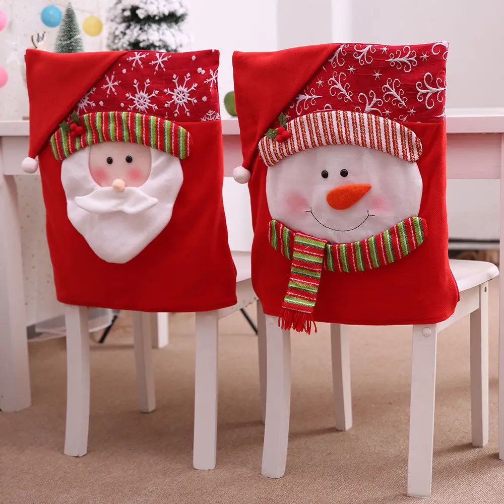 

Santa Claus Cap Chair Cover Christmas Dinner Table Party Red Hat Chair Back Covers Xmas Christmas Decorations for Home
