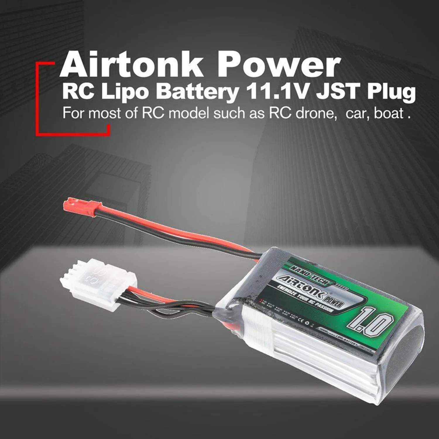 Airtonk 11,1 V 1000Mah 30C 3S 1P Lipo батарея Jst разъем для радиоуправляемого дрона автомобиля