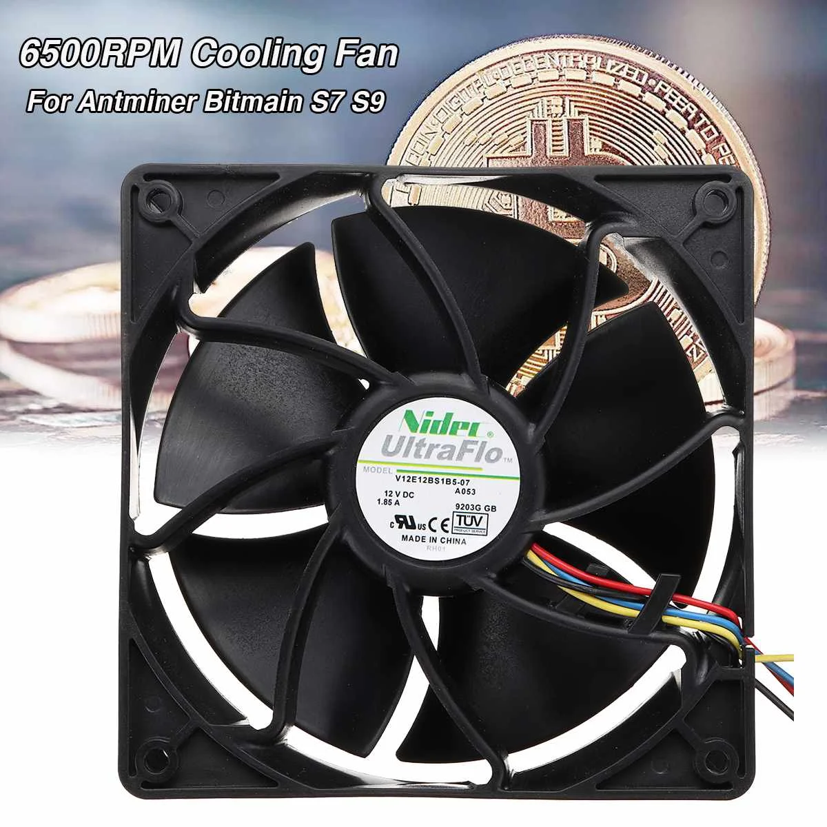

6500RPM S7 S9 Black Computer CPU Cooling Fan Replacement 4-pin Connector PWM Temperature Control For Antminer Bitmain 12V/1.85A