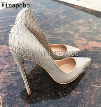 

Women High Heels Dark Grey Snake Printed Shoes Pumps Lady Sexy Pointed Toe Wedding Shoes 12CM High Heels Shoes Woman Party Shoes