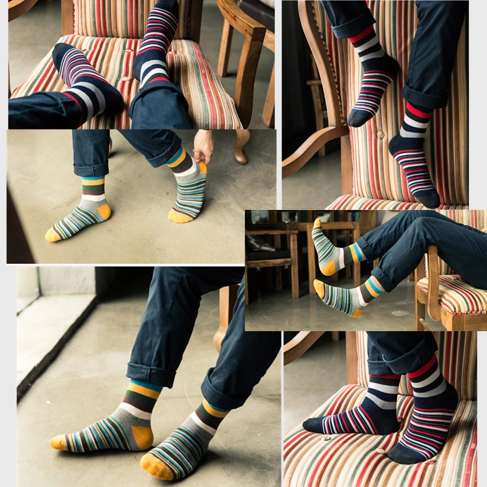 Cotton socks Casual socks Casual Mens Socks Chromatic Stripe Five Pairs Socks Man Design Style Cotton