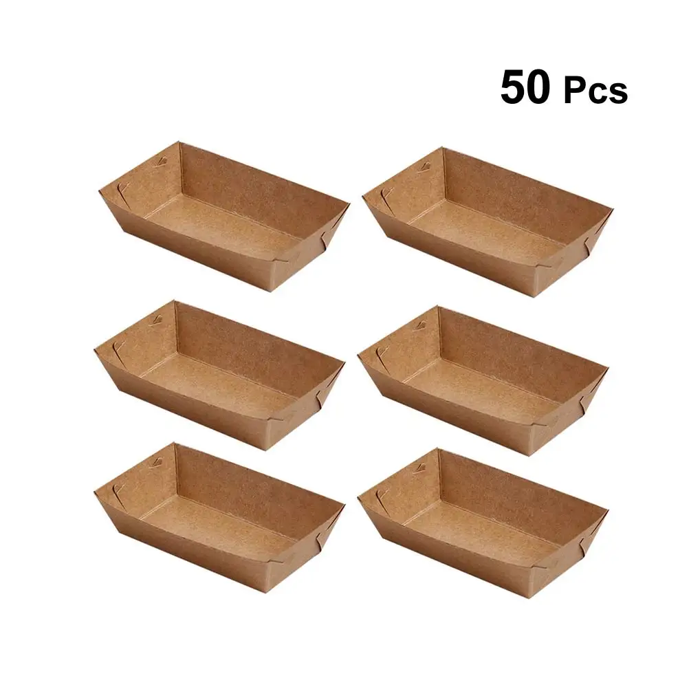

50Pcs Disposable Paper Food Serving Tray Kraft Paper Coating Boat Shape Snack Open Box French Fries Chicken Box (20 x 6 x 3cm)