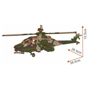 

Lulong Laser Cutting 3D Wooden Puzzle 3D wood Jigsaw Puzzle Woodcraft Assembly Kit - Apache with 82pcs Parts