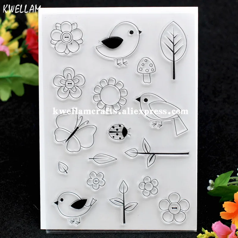 

Bird Flowers Leaves Ladybug Butterfly Scrapbook DIY photo cards rubber stamp clear stamp transparent stamp 11x16cm KW7122221