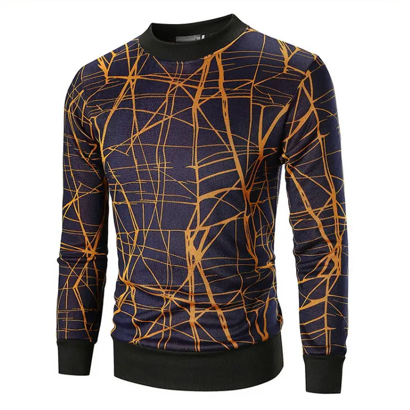 

2018 European Size M-2XL New Autumn and Winter Round Neck Printing Sweater Men's Plus Velvet Thick Pullover Sweater Men Cashmere