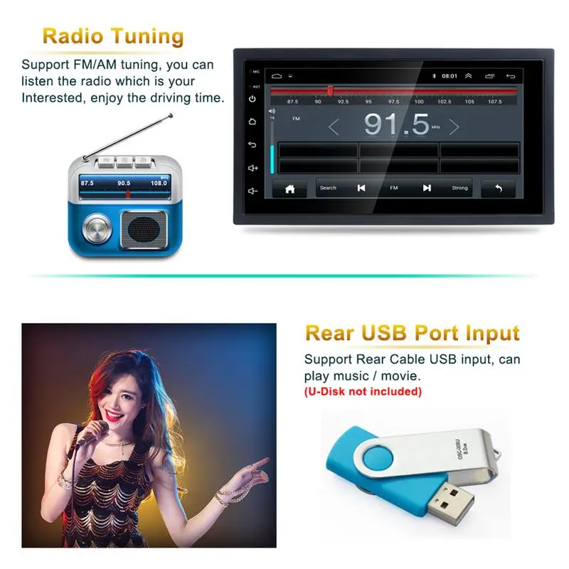 DC12V 1080P 7 дюймовый 2DIN Android 8 1 WIFI Bluetooth Автомобильный мультимедийный плеер GPS зеркало