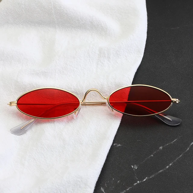 نظارات شمسية بيضاوية للرجال والنساء ، إطار معدني قديم ، أحمر ، عتيق ،  مستدير ، نحيف ، أصفر ، صغير ، UV400 - AliExpress