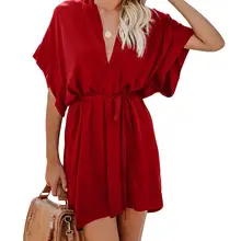 V Neck Tie Waist Mini Skater T Shirt Dress Chic kimono mini dress for women V Neck Tie Waist Mini Skater T Shirt Dress Chic kimono mini dress for women