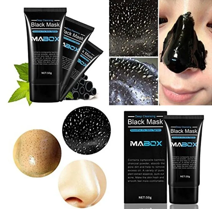 MABOX Bamboo Charcoal Black Mask Face Care Deep Cleansing Purifying Blackhead 3 Steps Black Head Remover Acne Nose Mask