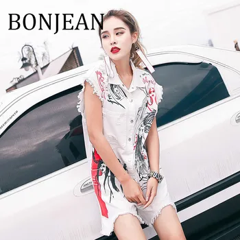 

BONJEAN Hole Decoration Playsuit 2019 Summer Short Jumpsuit for Women Clothing Print White Playsuits Straight Playsuits BJ1144