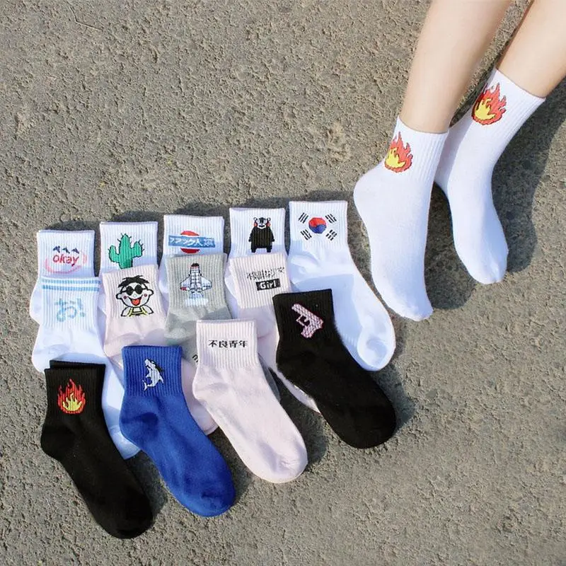 IMucci/короткие носки, модные повседневные женские носки с котенком, акулой, КАКТУСОМ, хлопковые студенческие носки с инопланетянами, harajuku, хлопковые однотонные носки