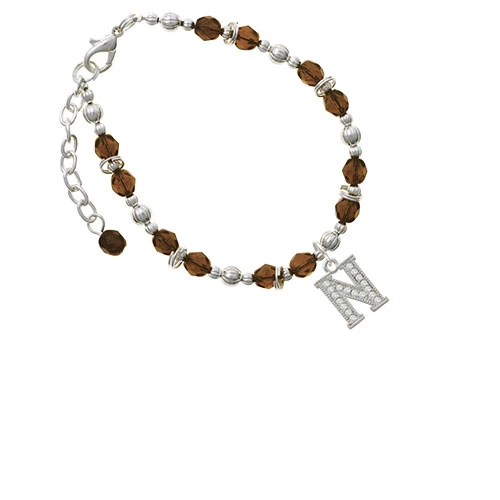 Браслет из бисера Silvertone Crystal Initial-N-Brown |