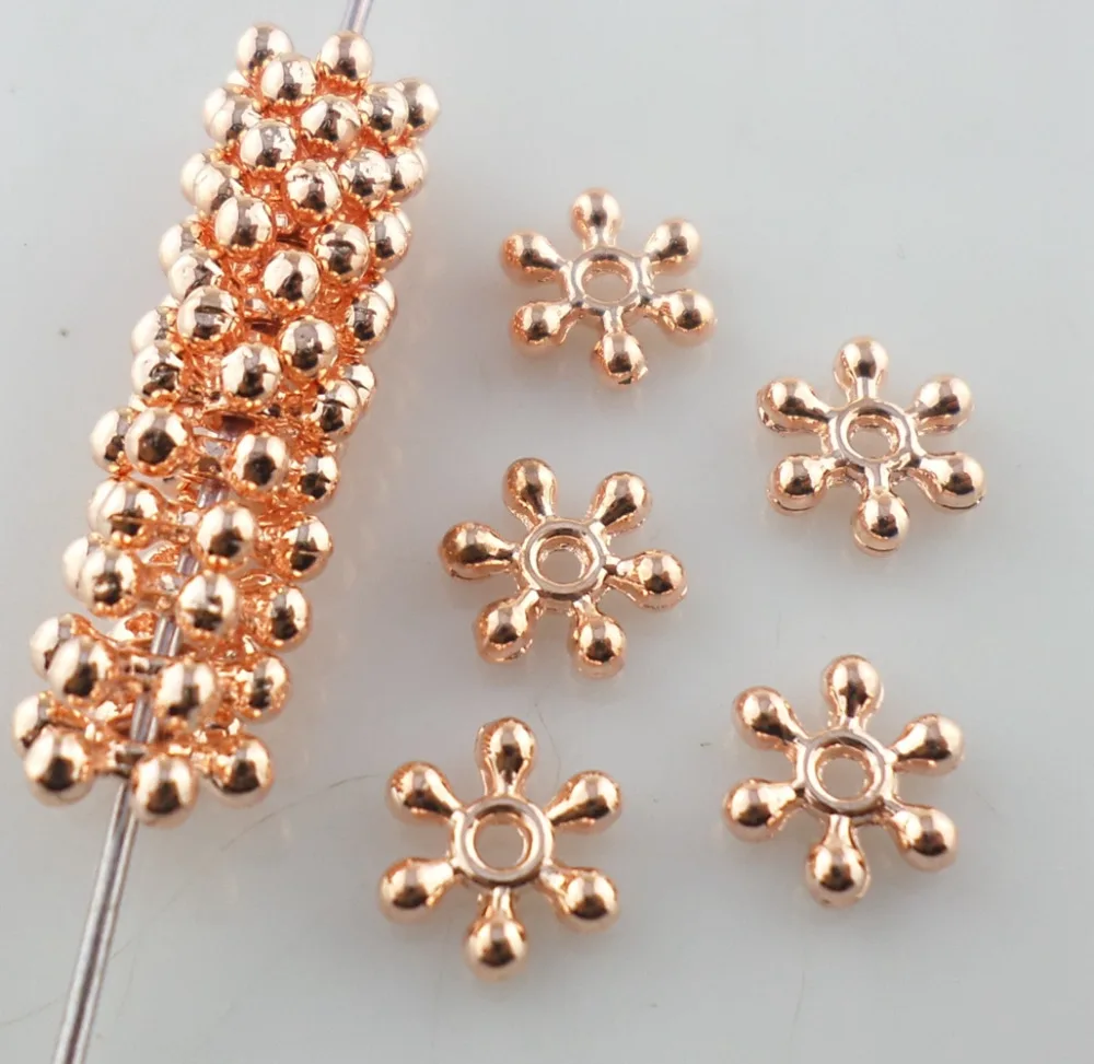 

100pcs Rose Gold Metal Snowflake Flower Loose Spacer Beads 8mm Jewelry Findings