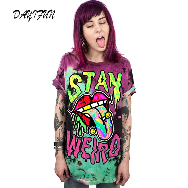 

2019 Summer New Women T Shirt Fashion Girls Tee Tops STAY WEIRD Printing Loose Short Sleeve Streetwear Hip Hop tshirt B072