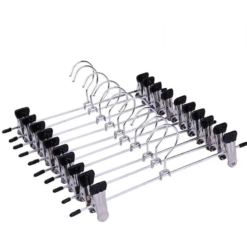 

10pcs Clothing Rack Stainless Steel Hangers For Clothes Trousers Drying Rack Anti-Slip Clothespin Pants Clamp Home Organizer