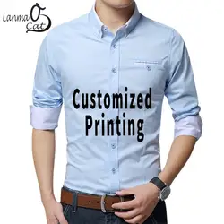 Lanmaocat Формальные Рубашки для Для мужчин индивидуальный логотип Для мужчин s повседневные тонкие рубашки Fit с одежда с длинным рукавом