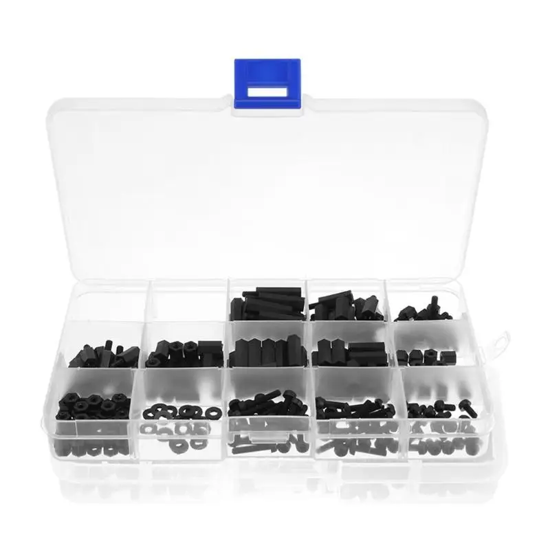 

260pcs/box Hex Screws Nuts Black Nylon Outer PCB Standoff Assortment Kit for electronics/computers/PC board/ DIY hobby