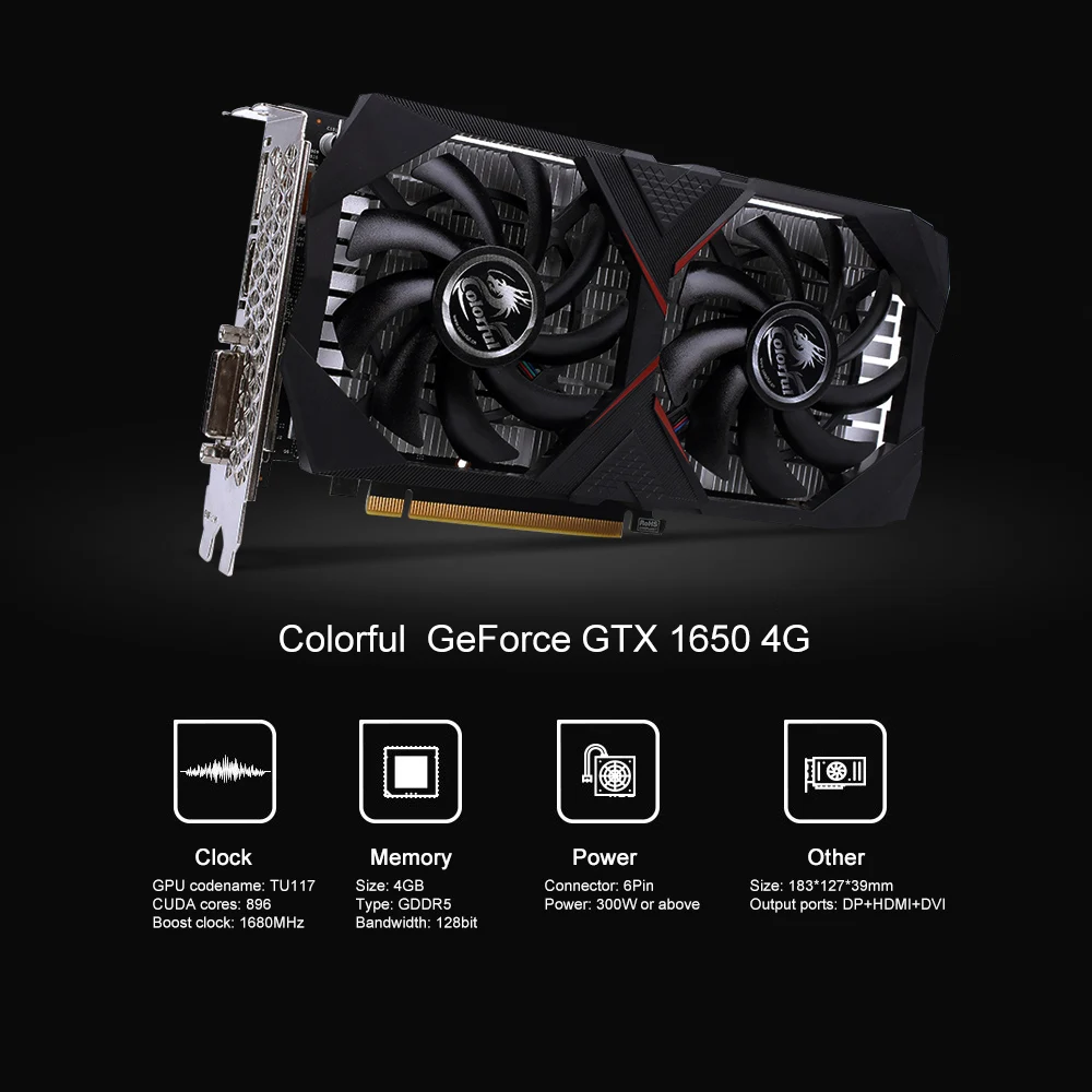 Цветная видеокарта GeForce GTX 1650 4G GPU GDDR5 NVIDIA DP + HDMI DVI 128 бит 6Pin графическая карта для