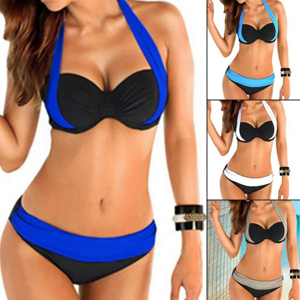 

1 Set Women Lady Swimsuit Swimwear Bikini Hanging Neck for Beach Holiday Bathing Pool Swimming Bikinis Set