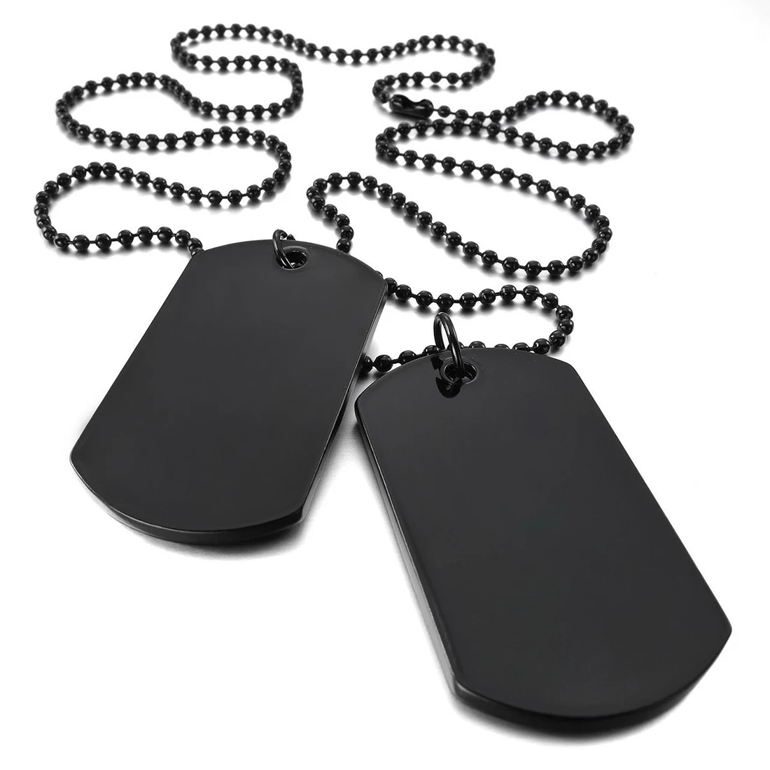 2 PCS Alloy Pendant Necklace Pendant Black Double Dog Tag plate Army Tribal Style Chain Necklace Man, Woman