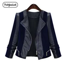 Pickyourlook Женское пальто из искусственной кожи, куртка размера плюс в стиле пэчворк, мотоциклетное пальто для женщин, модная женская верхняя одежда на молнии