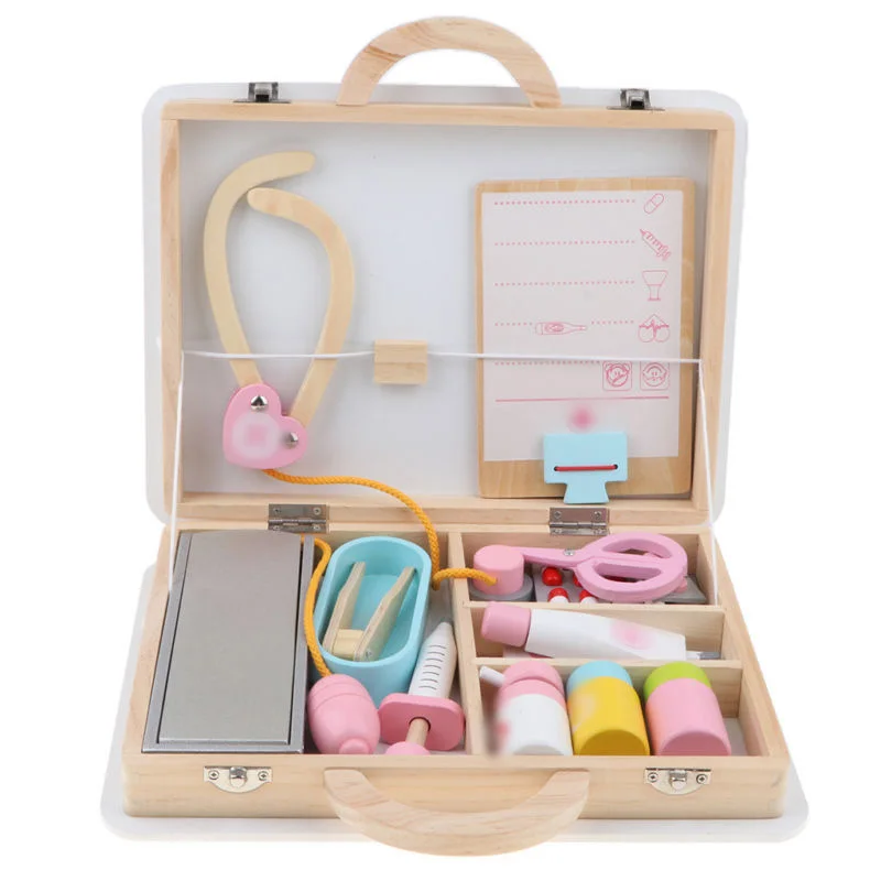 

15pcs/Set Wooden Medical Box Case Doctor Nurse Kits Role Playing Set Kids Toy
