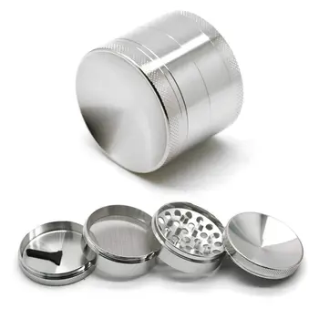

IALJ Top Concave Grinder Metal Zinc Alloy 4 Pieces Tobacco Spice Herb Weed Grinder with Pollen Catcher (Silver, 1.6 inches)
