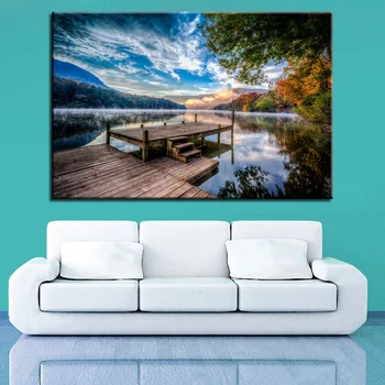 

Wall Art Canvas Framework For Living Room 1 Piece Bridge Platform Pictures Lake Scenery Poster Home Decor shipped 24 hour