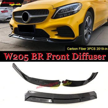 

For Benz W205 LCI Front Lip Diffusor 3-pcs Carbon For Brabus-style Front Lip Diffusor Bumper bar Splitter C180 C200 C250 2019-in