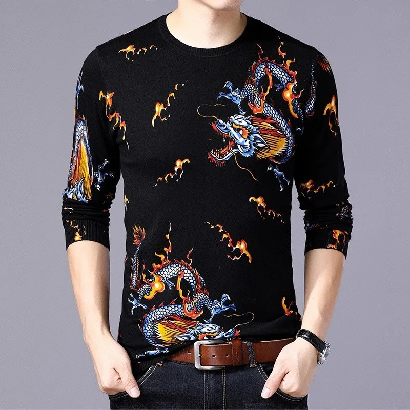 2019 Luxury Sweater Men Erkek Kazak Gold Dragon Print