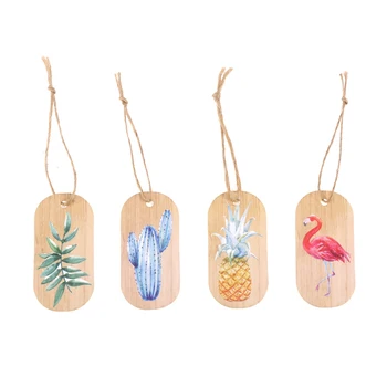 

200-Piece Fashion Wood Grain Handmade Decorative Ins Style Green Leaf Cactus Flamingos Pineapple Gift Tags