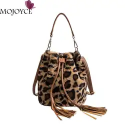 Роскошные зимние плюшевые плеча шнурок большая женская сумка Leopard кисточкой Crossbody Сумочка для женщин курьерские сумки Bolsa Feminina