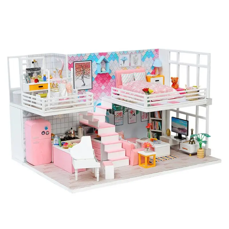 

DIY Doll House Wooden Doll Houses Miniature Dollhouse Furniture Kit Toys For Children Christmas Gift K-040