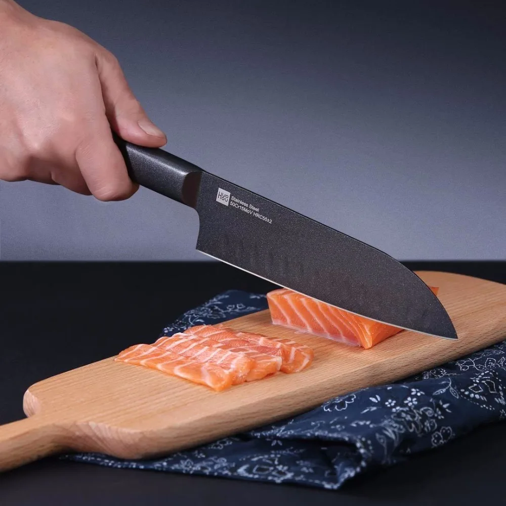  Huohou Cool Black Kitchen Non-stick Knife Stainless Steel Knife Set 307mm Slicing Knife +298mm Chef - 33004657818