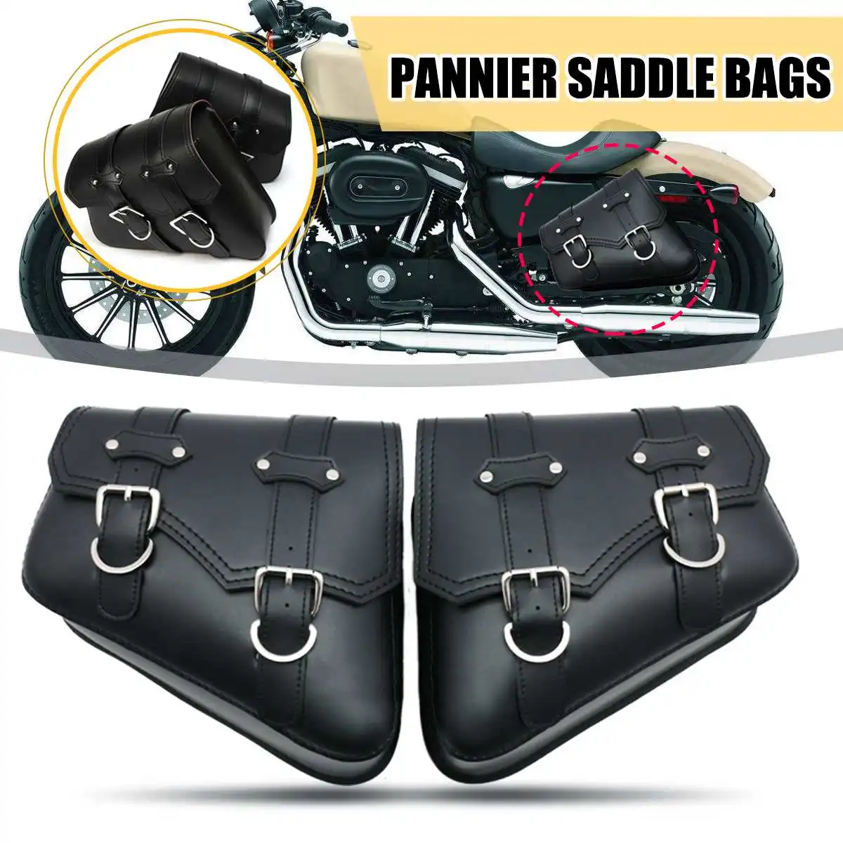 Motorcycle bag 1 Pair Black Saddlebags Throw Under Seat Side Tools Pouch for Harley Davidson Cruiser Motorbike bag