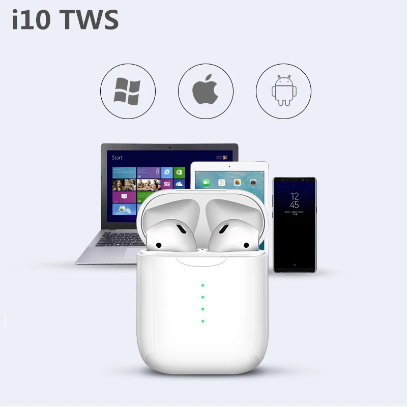 

i10 Tws Wireless Bluetooth 5.0 Earbuds Touch control Earphone support Auto Turn On/off Wireless earpiece with Mic Charging Box