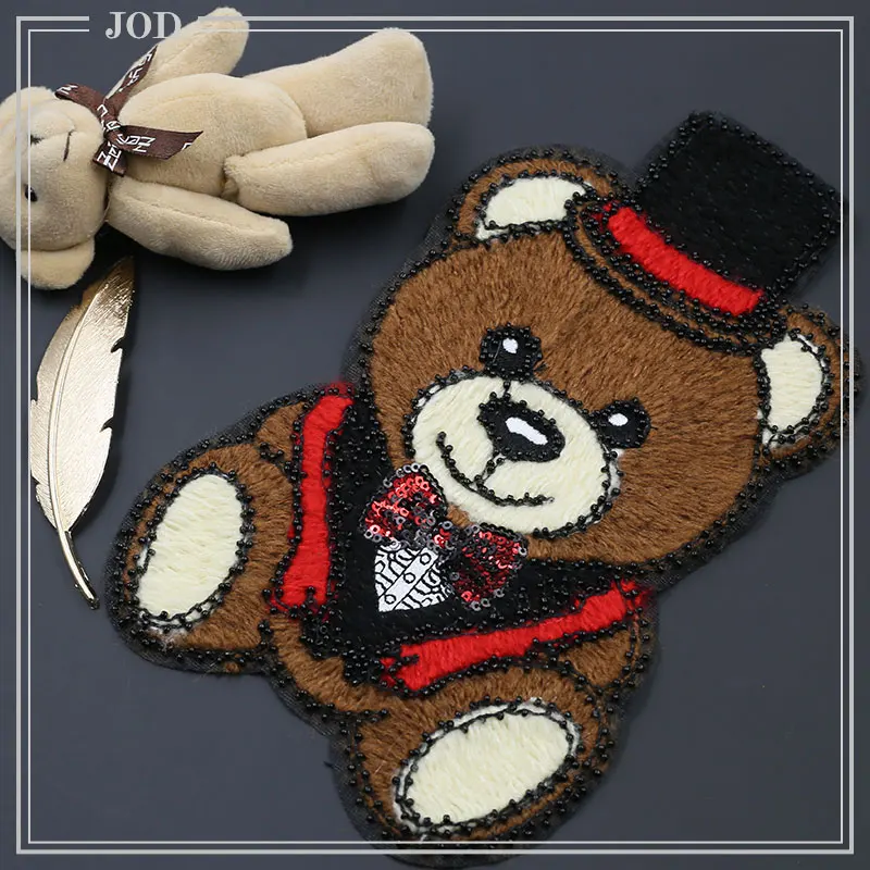 

Wool Bear embroidered patch applique sequined large big sew on embroidery patches for clothing stickers fabric badgs suppliers