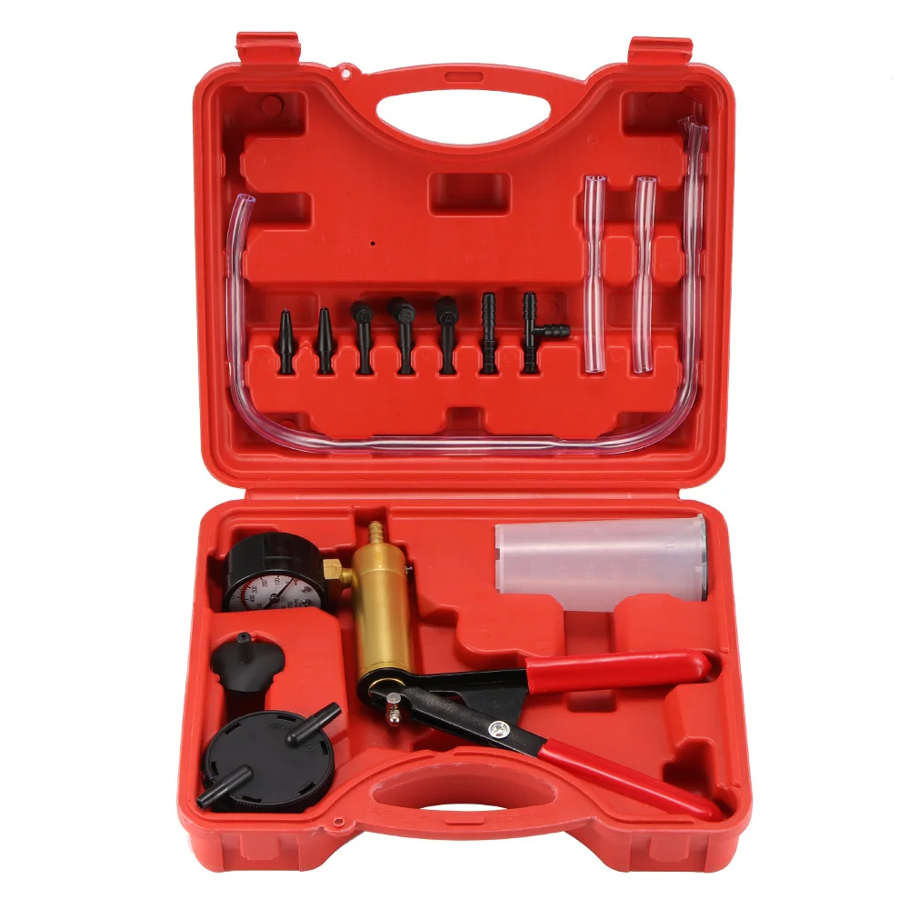 

Hand Held Vacuum Pump Pressure Tester Kit Brake Fluid Bleeder Test Tool Set with Adapters Car Accessories