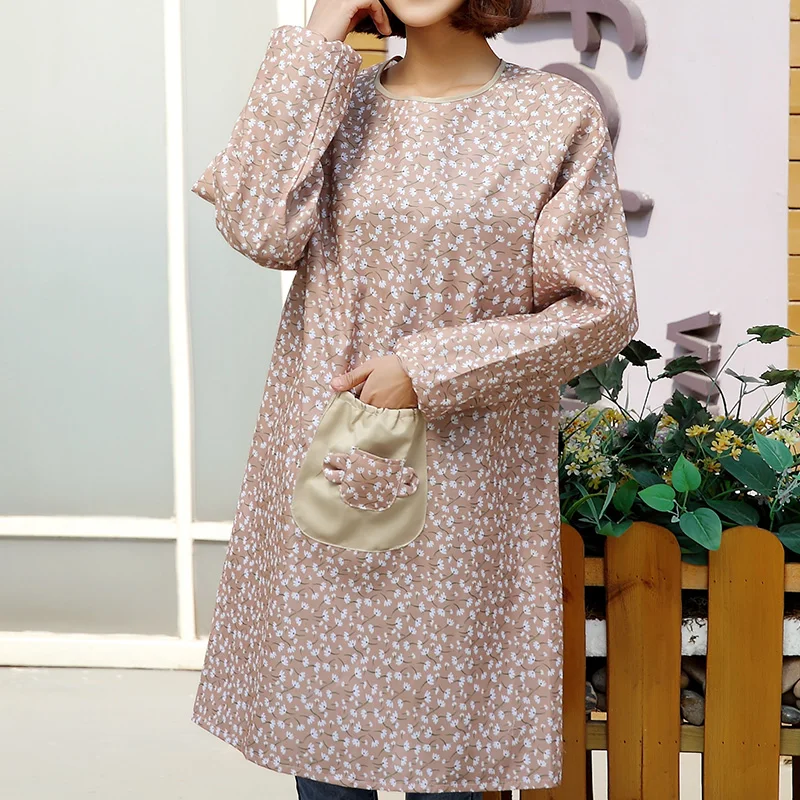 Women Long Sleeve Kitchen Apron Kindergarten Teacher Apron Nail Technician Apron Waitress Dresses Plain Pinafore Apron30