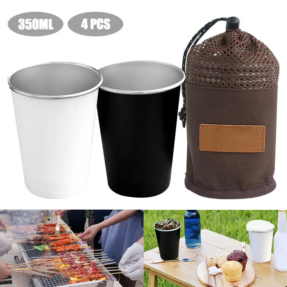 4PCs Large Capacity Outdoor Camping Cup 304 Stainless Steel Cups Set