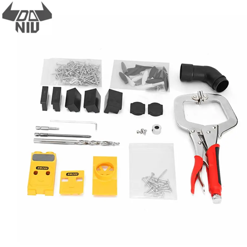 

DANIU 126Pcs Pocket Hole Jig Drill Guide Hole Positioner Locator with 11 Inches Clamp for Hand Set Woodworking Tool