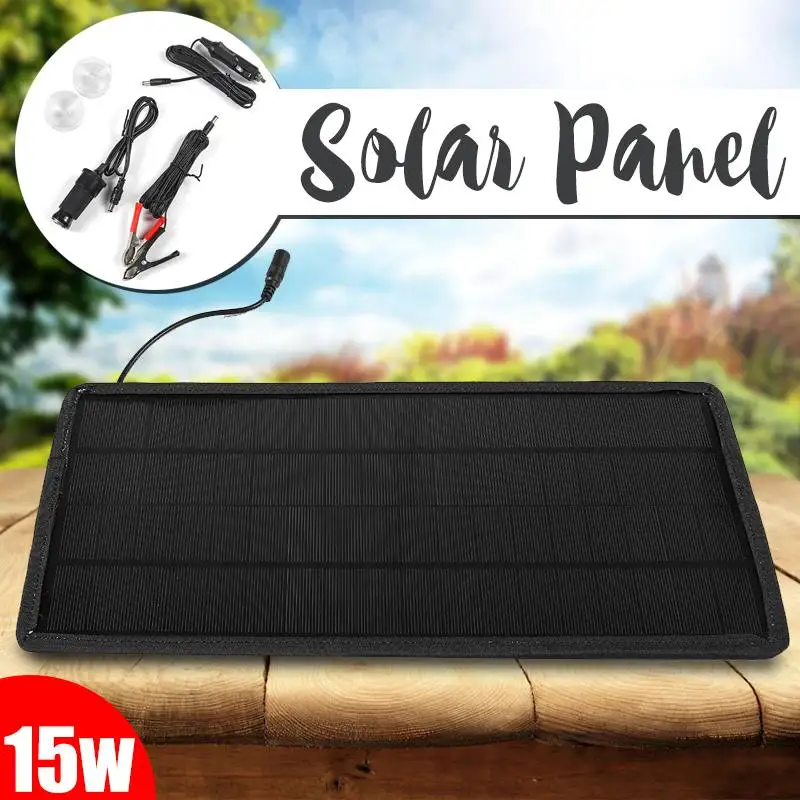 

15W 12V/5V Solar Panel 2 Output Portable Power Bank Charger External Battery Charging Solar Cell Board DIY Clips Outdoor Travel